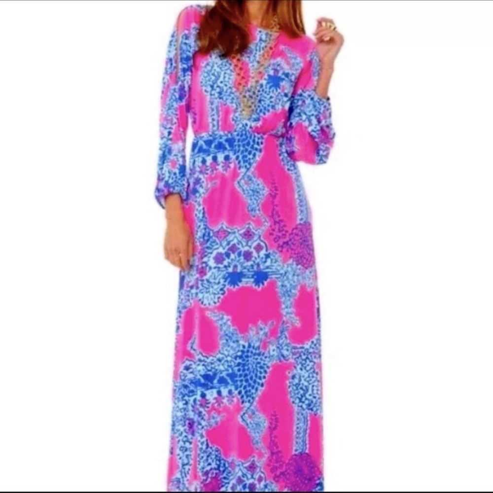 Lilly Pulitzer Ashlynn Maxi Dress Womens Size S Pink Blue Tropical - Picture 10 of 10